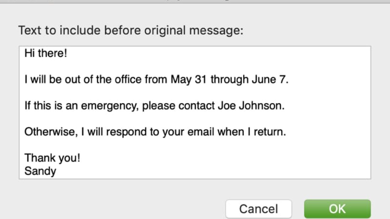 setting up out of office in outlook for mac